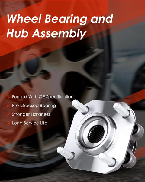 Front Wheel Hub And Bearing Assembly Replacement For Nissan Sentra With ABS 4 Lug Hubs 513297, shown against a wheel background