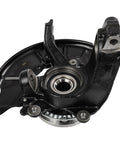 Front view of steering knuckle and wheel hub bearing assembly kit for Volkswagen Beetle 1999 to 2010, fits 288 MM rotors, two-piece replacement.