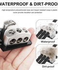 Beefy Three Way Ground Distribution Block For Car Audio Power With 0 Gauge Input And 4 Gauge Output Ports Heavy Duty Ground Splitter For Automotive Truck Boat And Marine Amp Install 1 Pack, waterproof clear cover
