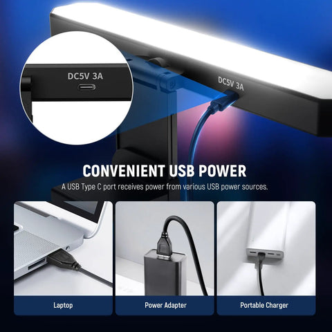 USB powered Bi Color Dual Monitor Light Bar With Stands for Home Office and Zoom Calls LED Desk Lamp