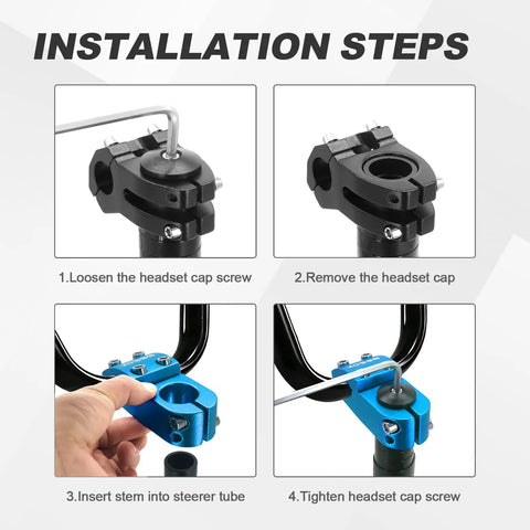 Installation steps for 22.2mm BMX Stem 45mm Length Aluminum 6061 High Strength Freestyle Handlebar For Fixed Gear Bikes Blue Finish