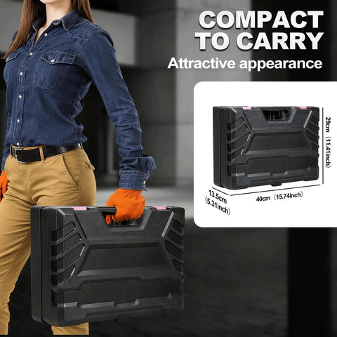 Person carrying All In One 412 Piece Home And Auto Tool Set With Drawer Organizer And Case For Women And Men Great For Home Repairs DIY