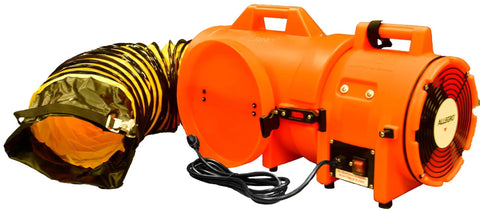 Beefy Industrial Com-Pax-Ial Blower Kit With Canister And 8 Inch By 25 Foot Duct Orange Polyethylene Housing 831 CFM 13 HP 115 VAC