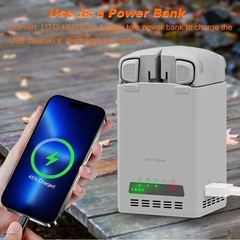 65W Two Way Smart Charger Dock For Lito 1 And Lito X1 Drones USB C Cable Included Grey Charging Hub with phone charging