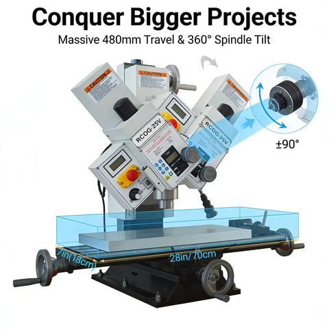 Built Tough Workhorse Benchtop Mini Milling Drilling Machine Featuring Brushless Motor and Precision Mill Drill Lathe with 480mm travel.