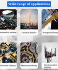 Image showing various industries: automotive, chemical, aerospace, electronic, machinery, and communication applications.