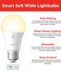 Alexa Compatible Smart Light Bulb With Easy Auto Pairing For Warm White Ambiance 800 Lumen LED 60W Equivalent Bluetooth Mesh Smart Home Lighting E26 Socket 1 Pack No Fuss Setup No Registration Required Works With Echo image showing bulb package and features.