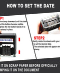 How to set the date on a Premium Self Inking Date Stamp With Blue And Red Ink Perfect For Received Docs, showing steps in use.
