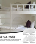 Heavy Duty Zinc Coated Bed Frame Connectors And Bed Rail Brackets on white bunk bed, showing easy slide-on install.