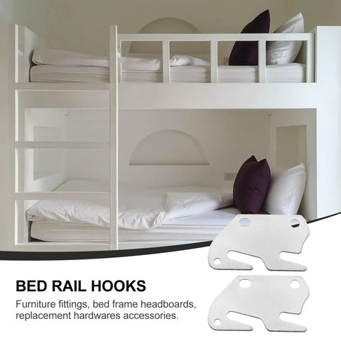 Heavy Duty Zinc Coated Bed Frame Connectors And Bed Rail Brackets on white bunk bed, showing easy slide-on install.