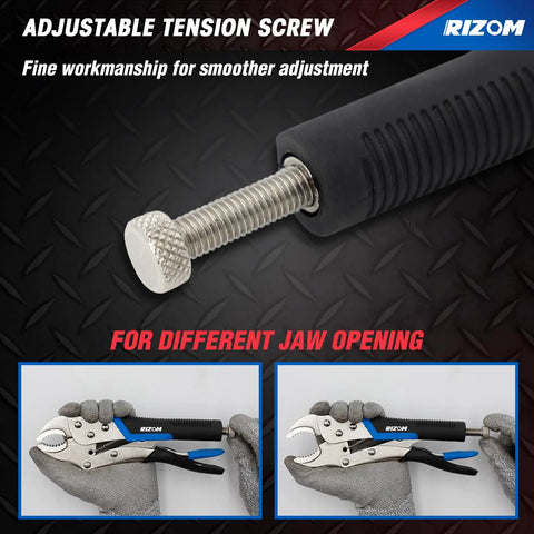 Six Piece Locking Pliers Set With Curved Jaw Needle Nose And C Clamp Vise Grips adjustable tension screw demonstration
