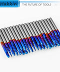 20pc Hakkin carbide burr set with 1/8" shank, blue-coated ball-nose double-cut end mills