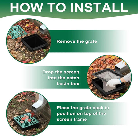Installation steps of Two Pack Square Catch Basin Drain Filter 12 Inch To Stop Clogs And Backups In Lawn Garden Landscaping And Patio