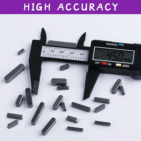 Round Ended Feather Key Set, 140 Pcs Parallel Drive Shaft Keys, caliper measuring key stock size, high carbon steel