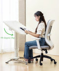 No Sweat Adjustable Height Rolling Drafting Desk With Flip Top And Book Stop Lightweight White Mobile Workstation Craft Table For Home Office in use with a 90-degree flipped top.