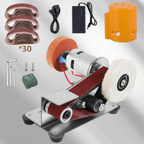 Heavy Duty Mini Sander With Angled Belt And 7 Speed Adjustments, Bad Ass Knife Sharpener attachment with sanding belts.