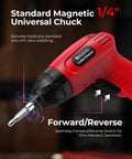 Compact 3.6V Cordless Screwdriver Kit With 50 Piece Bit Set Rechargeable 6 Nm Torque TypeC Fast Charging In 1.5 Hours Lightweight Workhorse Power Tool For Furniture Assembly And Home DIY Red, 1/4-inch magnetic chuck and forward/reverse switch