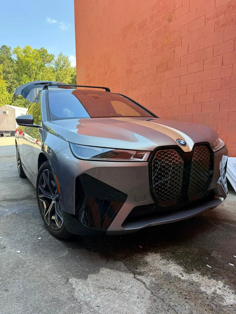 BMW iX with BMW Roof Rack Cross Bars For iX 2020 And Up No Drilling Aluminum T Slot Design Lockable 330 Lbs Load Capacity