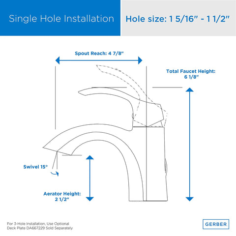 Diagram showing dimensions of Antioch Single Handle Chrome Bathroom Faucet With Drip Free Ceramic Disc Cartridge 1.2 GPM.