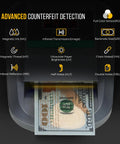 On The Go Portable Four Way Orientation Counterfeit Money Detector With Magnetic And Infrared Scanners displaying features