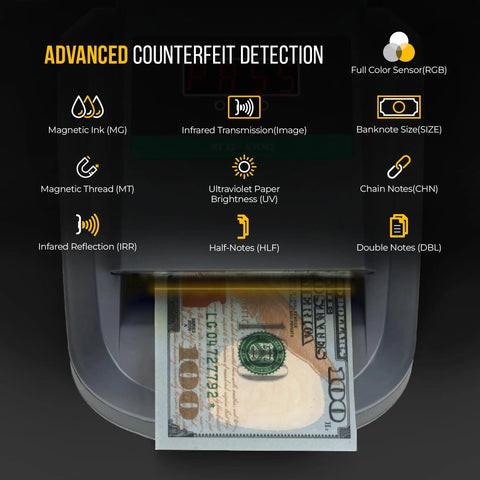 On The Go Portable Four Way Orientation Counterfeit Money Detector With Magnetic And Infrared Scanners displaying features