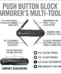 Top Shelf 4 In 1 Glock Armorer Multi Tool For Pistol Care With Magnetic Sight Driver And Pin Punch compact design with tools displayed.