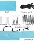 Beach Tent Sun Shelter Canopy With UPF 50 Protection, Comes With 8 Wind Ropes And 12 Ground Stakes, in carrying bag.