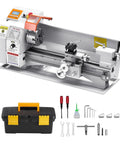 VEVOR Precision Benchtop Metal Lathe 8.7 X 18 In includes tools and accessories for machining soft metals, wood, and plastics.