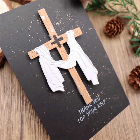 Rectangular Frame Die Cuts Set For Card Making Metal Cutting Dies Paper Craft Templates Background Embossing Stencils DIY Album Decor Easter Cross 12 By 8.2 Cm displayed on a black card with pinecone and greenery decoration