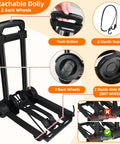 Detachable dolly with push button, elastic ropes, and two back wheels