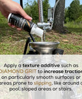 1 Gal Stone Plus Gloss Clear Acrylic Sealer being mixed with diamond grit additive outdoors for traction on smooth surfaces