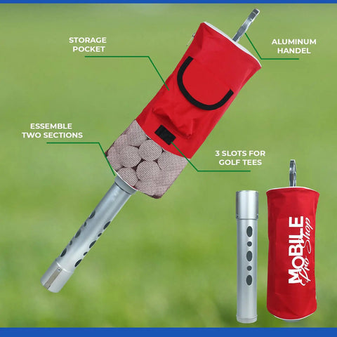 Portable Golf Ball Retriever Shag Bag Kit With Detachable Aluminum Tube And Handle Holds Up To 80 Balls Black And Red