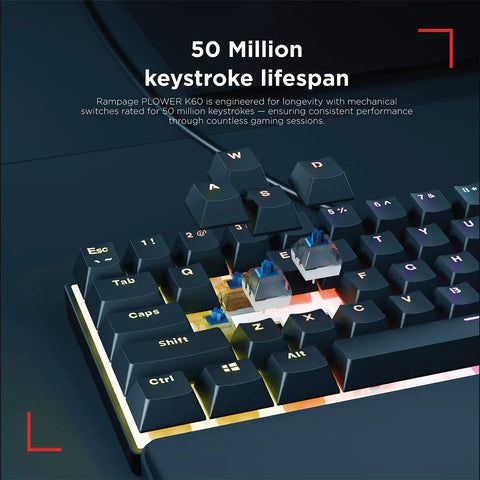 Dope Compact Mech Keyboard For Gaming And Work, 60 Percent Layout With 62 Keys, Crisp Blue Switches, Led Backlight, Anti Ghosting, Straight Up Reliable Usb Plug And Play Rig with illuminated keys and blue switches.