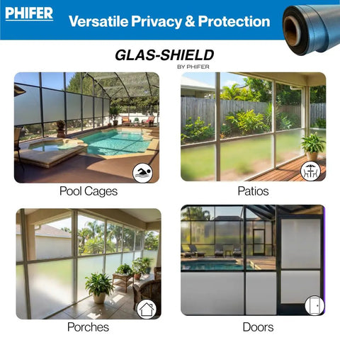 Super Tough Vinyl Mesh Roll Delivers Hella Private Screens For Pool Enclosures And Lanais shown in pool cages, patios, porches, and doors.