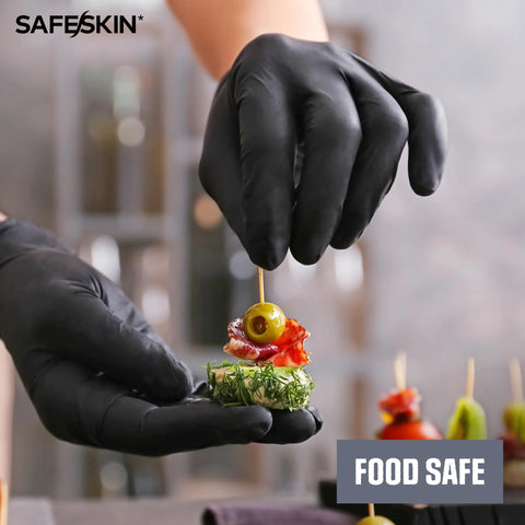 Safeskin Ultralight disposable nitrile gloves, black, large, 2.0 mil, 100 ct, powder- and latex-free for food prep