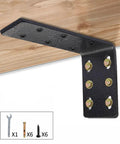Tough As Nails 2 Pack Triangular Wall Shelf Brackets L Shaped Heavy Duty Corner Supports With Zero Wobble Guarantee For Floating Cabinets Up To 882 Lbs Capacity 320 X 100 Mm, showing black steel bracket with mounting hardware.