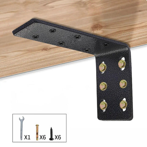 Tough As Nails 2 Pack Triangular Wall Shelf Brackets L Shaped Heavy Duty Corner Supports With Zero Wobble Guarantee For Floating Cabinets Up To 882 Lbs Capacity 320 X 100 Mm, showing black steel bracket with mounting hardware.