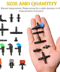 204-piece black barbed irrigation fittings kit for 1/4 inch tubing; includes tees, elbows, cross, and end plugs