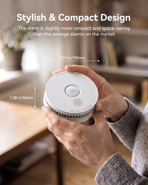 9V Battery Powered Photoelectric Smoke Alarm With Low Battery Alert No Fuss Install UL217 10th Edition Listed GS509A White Smoke Detector For Home Safety And Early Smoldering Fire Detection, compact white plastic