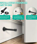 Installation steps for Heavy Duty Spring Door Stops 6 Pack Matte Black Wall Mount Blockers with cushioned rubber bumpers.
