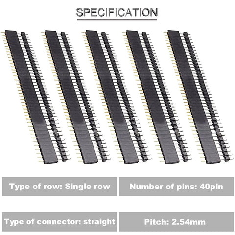5 single row 40-pin 2.54mm PCB headers from Jumper Wire Kit 120 Pcs 3x20cm Dupont Cables For Breadboard Prototyping
