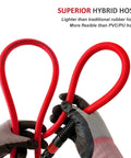 Reliable Workhorse Lightweight Hybrid Air Compressor Hose 3/8 Inch By 10 Feet, showing flexible red tubing with quick connect.