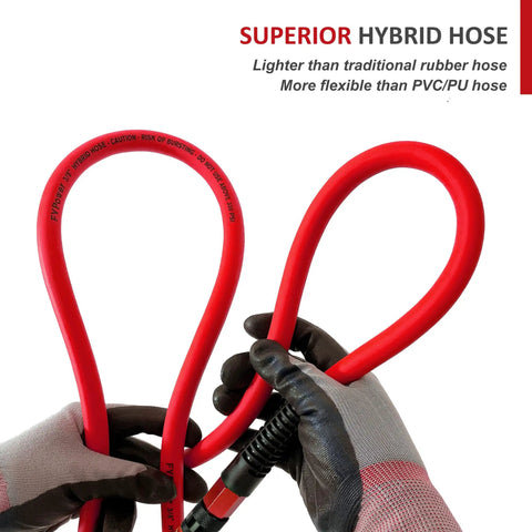 Reliable Workhorse Lightweight Hybrid Air Compressor Hose 3/8 Inch By 10 Feet, showing flexible red tubing with quick connect.
