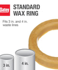 Heavy Duty Wax Bowl Ring For Toilet Installation Fits 3 Inch And 4 Inch Waste Lines, 100 Percent Petroleum Wax Gasket shown in packaging.