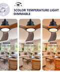 52 Inch Wood Ceiling Fan With 3 Solid Wood Blades Reversible DC Motor For Living Room displaying 3-color temperature light settings.