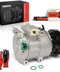 Solid Ride Air Conditioning Compressor With Clutch 6Sbu16c Unit Prefilled With Pag46 Oil and four groove pulley with gloves and accessories.