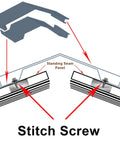 Diagram showing installation of 14 By 7/8 Inch Metal Roofing Screws Type 1 Drill Point with hex washer head on standing seam panels