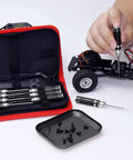 Must-Have Compact 12-Piece RC Tool Kit with wrench, pliers, tweezers, magnetic tray in use on 1/18-1/24 micro crawlers
