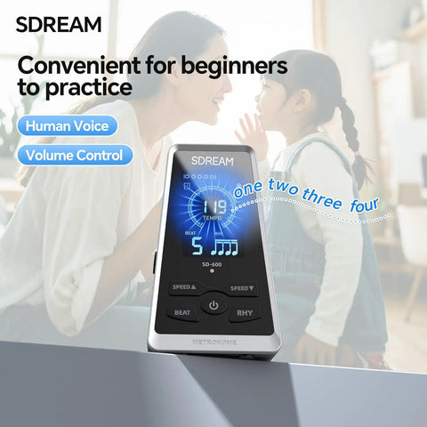 Digital LCD Metronome For Piano Guitar Drums Violin Ukulele Practice With Adjustable Tempo And Beat displayed on table