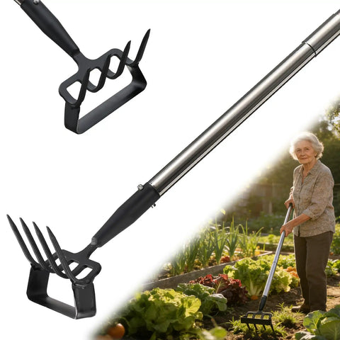 2 In 1 Heavy Duty Garden Hoe And Cultivator With 60 Inch Adjustable Handle Lightweight Weeding Tool for Weed Removal